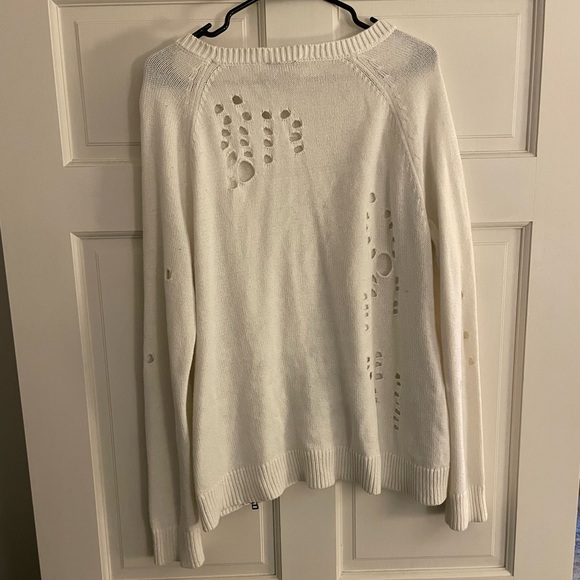 Express White Distressed Zipper Sweater - Picture 2 of 3